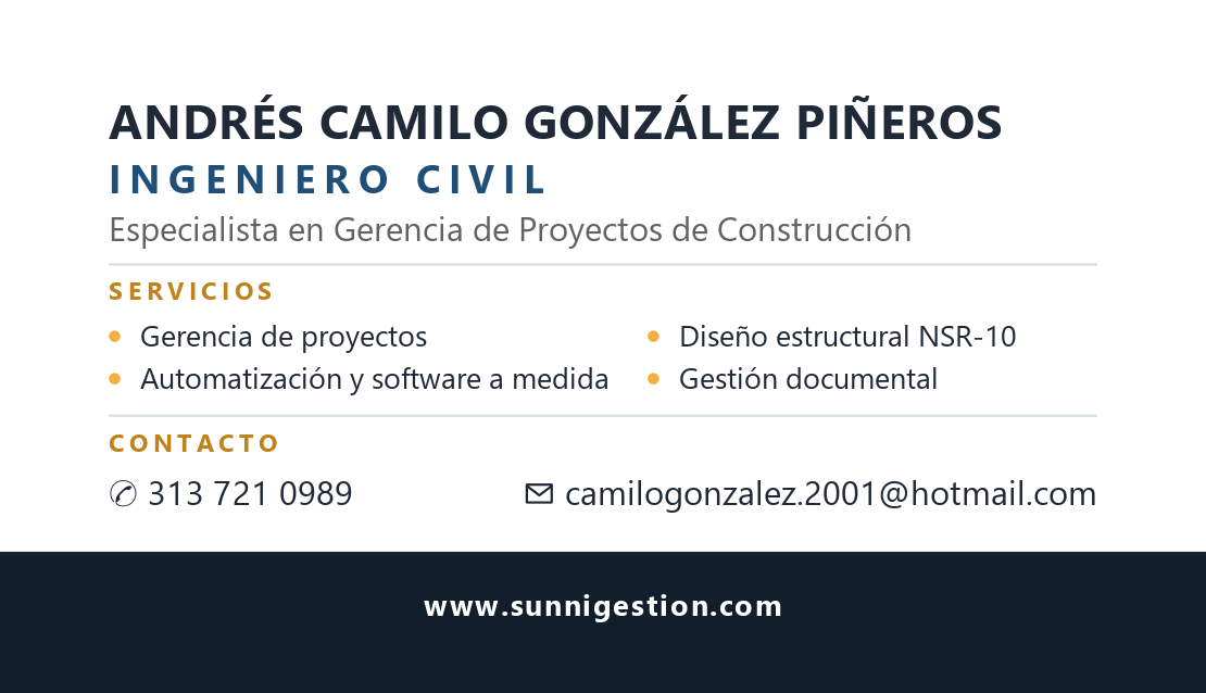 Dorso de la tarjeta de presentación: nombre, cargo, los servicios y los datos de contacto
