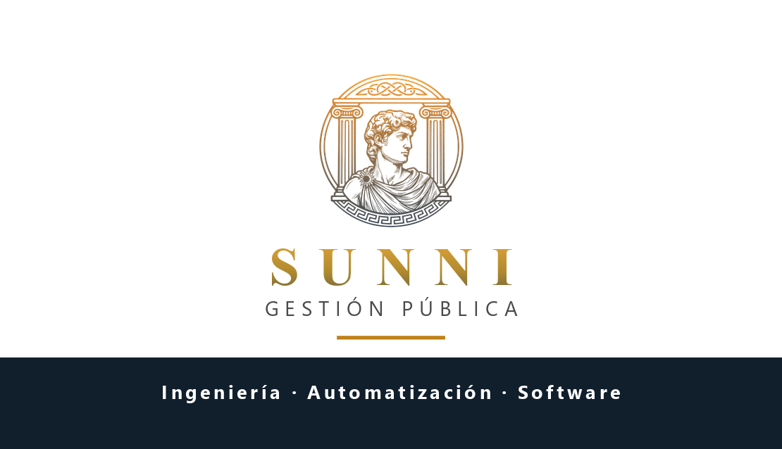 Frente de la tarjeta de presentación de SUNNI: el medallón y el nombre SUNNI con «Gestión Pública»